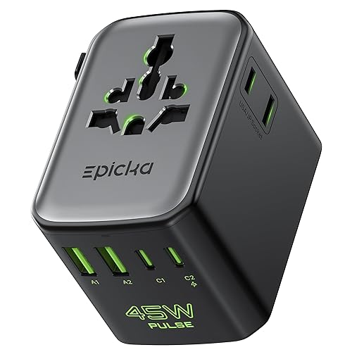 Epicka Pulse Duo 45W Universal Travel Adapter, International Power Adapter with PD & QC 3.0 Fast Charging for 2 Devices Simultaneously, European…