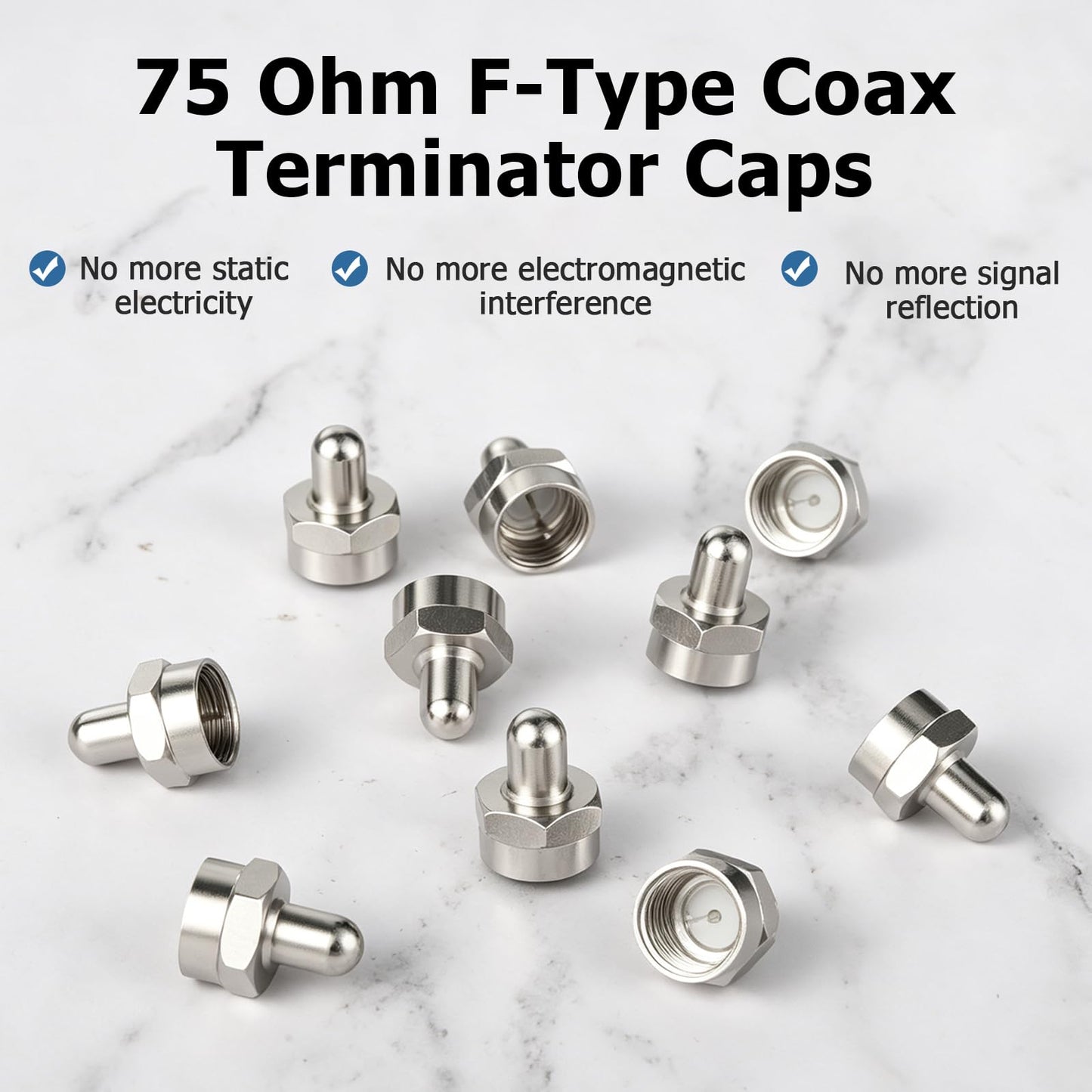 F-Type Coax Cap Cover, 10 Pack 75 Ohm Coaxial Terminator for Unused Coax Jacks, Splitters, Amplifier, Coaxial Cables, TV Antennas, Wall Plates