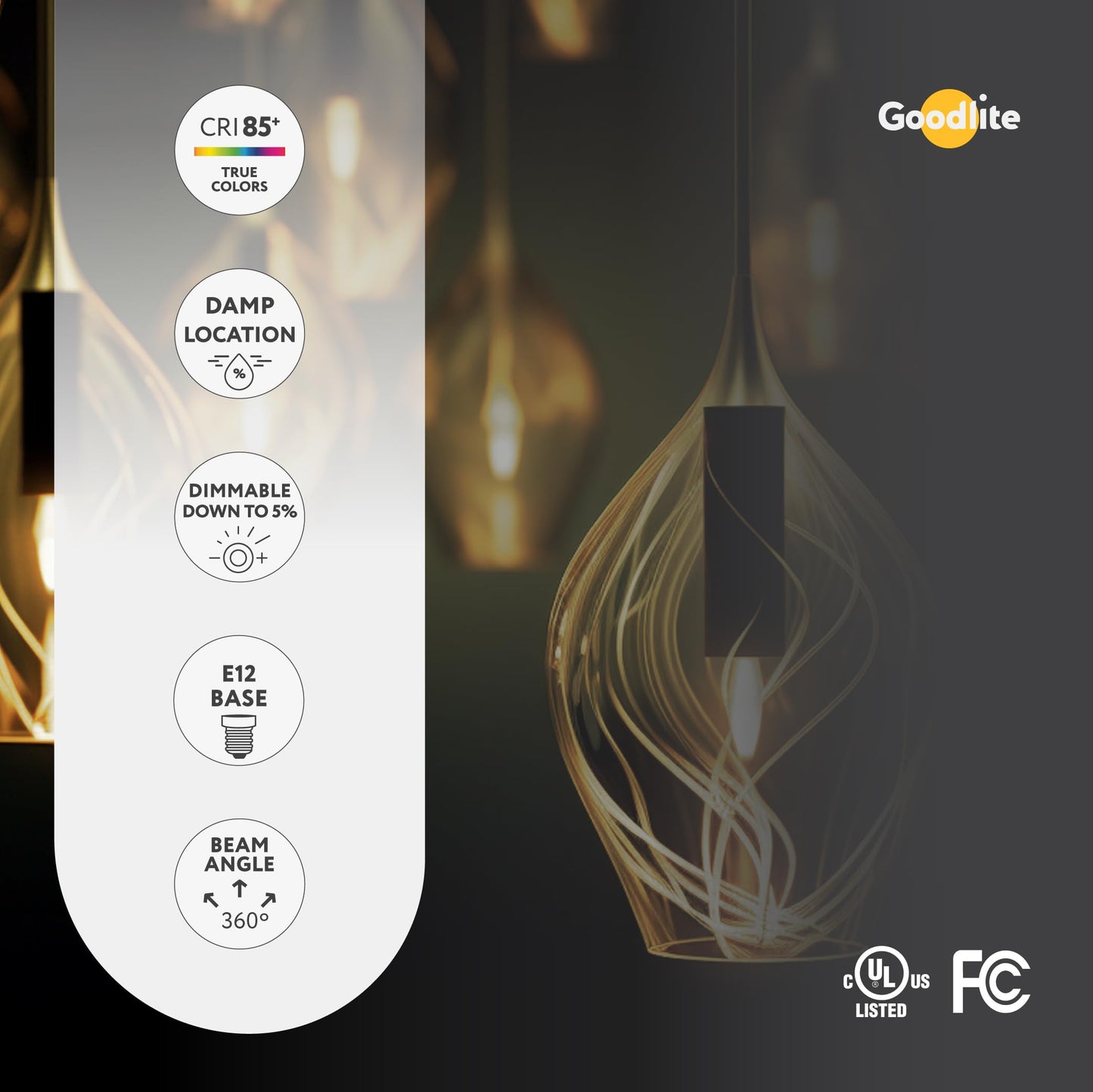 Goodlite C32 LED Chandelier Bulb, Torpedo Tip, 5W (60W Equal), Dimmable, 600 Lumens, Warm White 3000K, 15k Hours, Eco-Friendly, Ideal for Candelabra