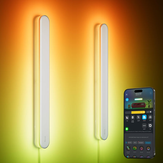 Govee Wall Sconces Set of Two, RGBIC LED Wall Lights, Works with Matter & Alexa, Music Sync, Plug in Wall Mount Light, Dimmable Modern Room Light