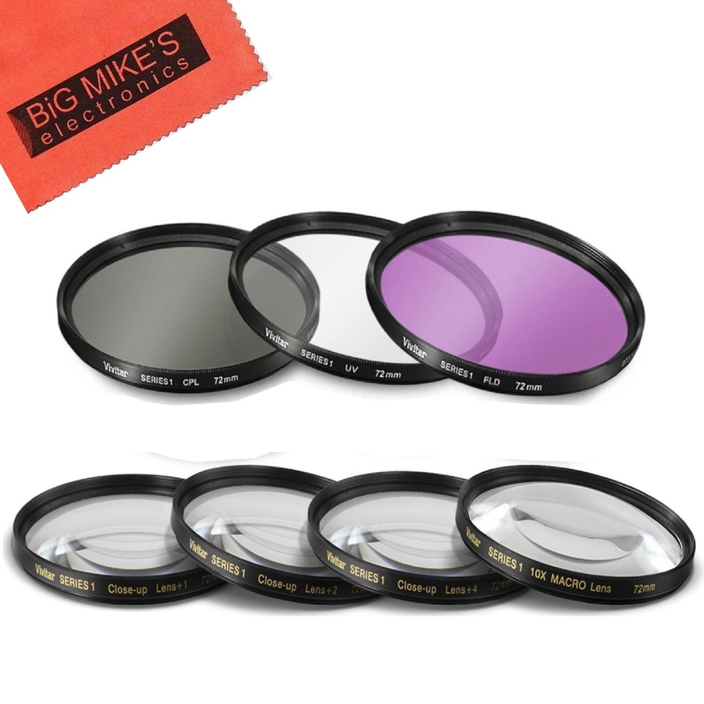 72mm 7 Piece Filter Set Includes 3 PC Filter Kit (UV-CPL-FLD-) and 4 PC Close Up Filter Set (+1+2+4+10) for Canon, Olympus, Pentax, Sony, Sigma