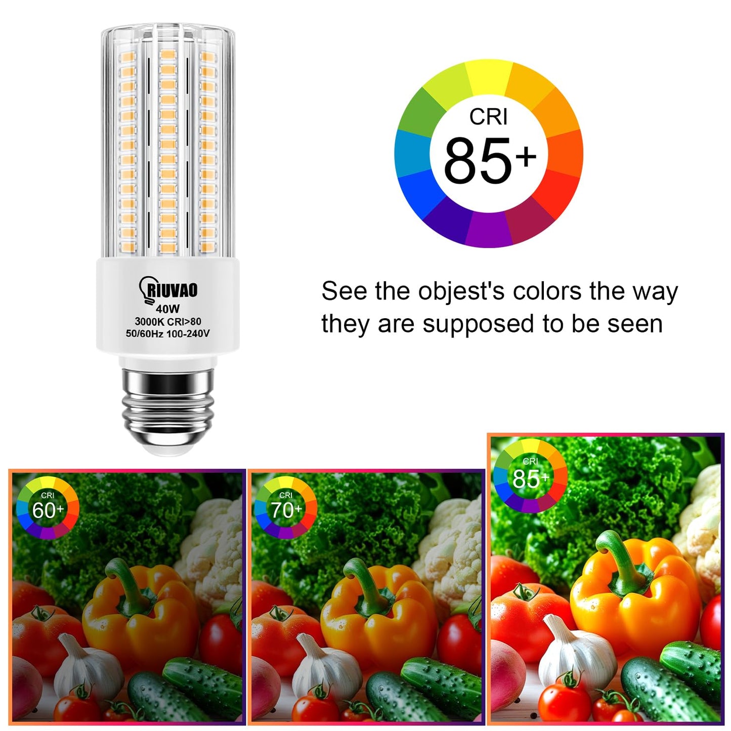 RIUVAO 4pcs LED Light Bulb 5000LM 300w Equivalent Super Bright 3000K Warm Daylight White 40W LEDs Bulb E26/E27 Medium Base for Outdoor Indoor Home