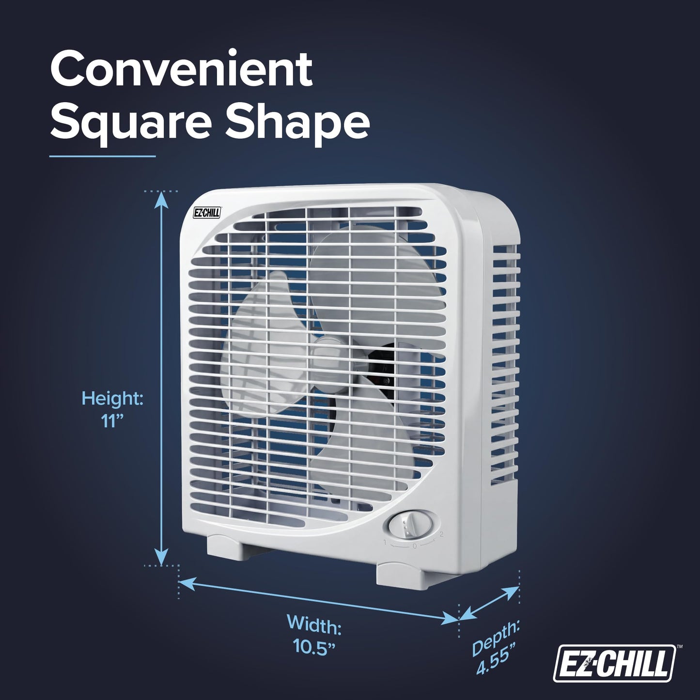 EZ-CHILL 9" Electric Portable 2-Speed, Quiet Box Fan, Ideal for Home, Bedroom, Dorm, & Office, BP-9B
