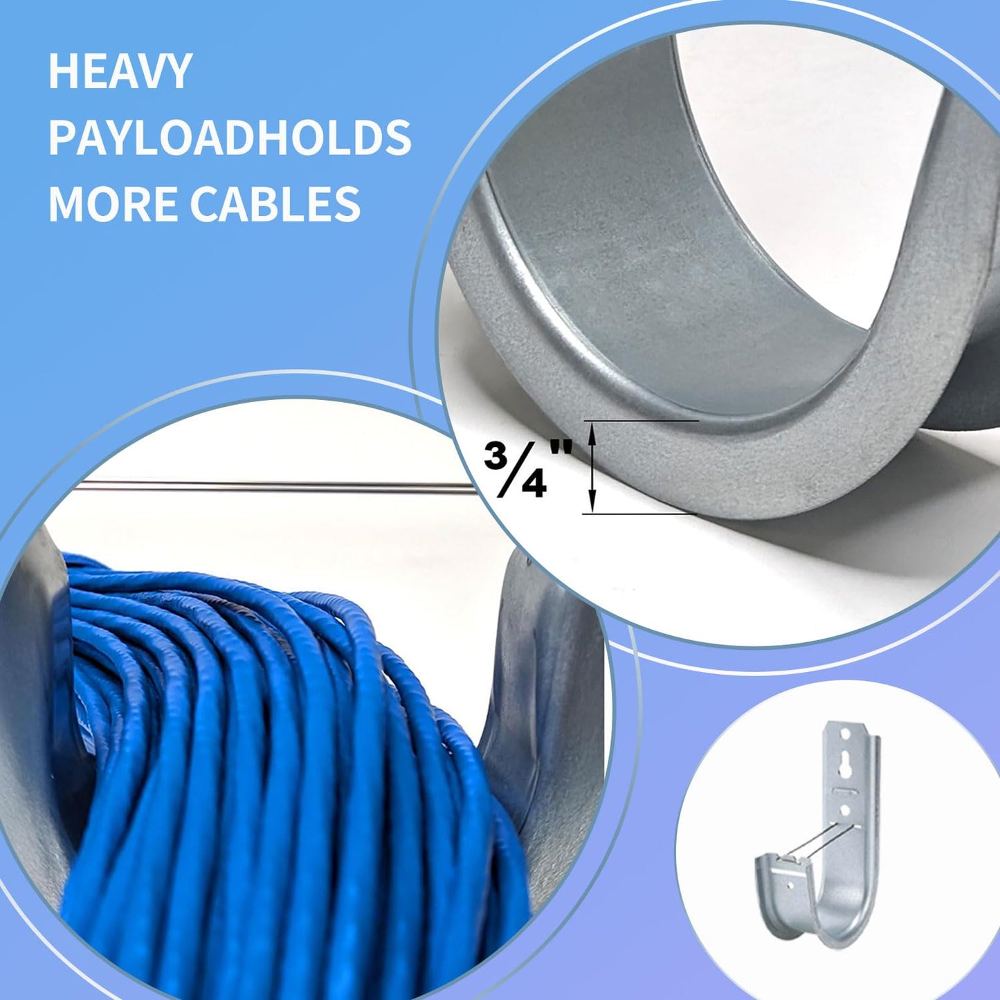 KUAGINZUHE 25 Pack 2-Inch Galvanized Steel Cable Support J-Hooks with Retainer Clips - Heavy Duty Wall Mount Cable Management Hooks for Structured