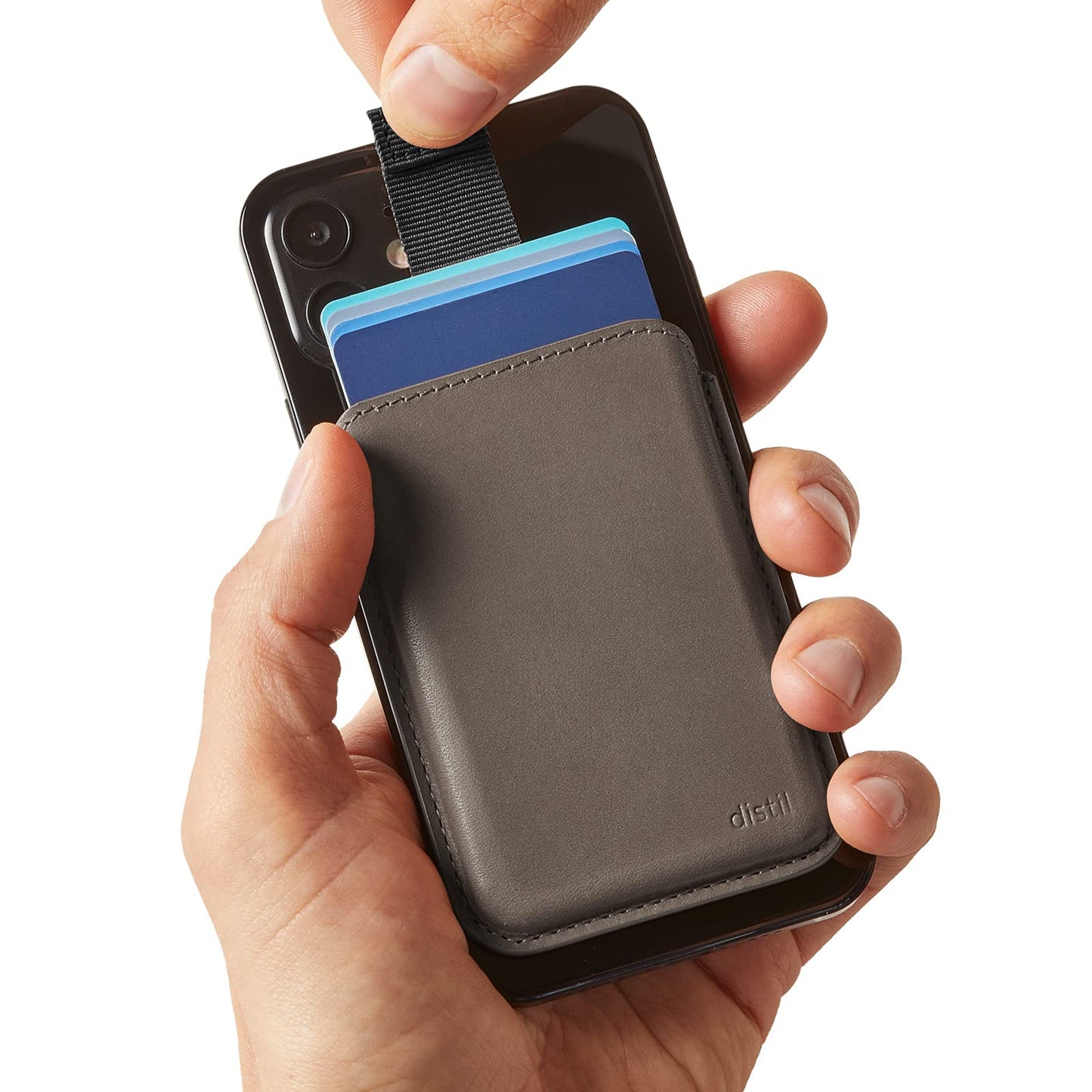 Distil Union Wally Junior | Apple MagSafe-Compatible Wallet, Leather Card Holder for iPhone, with Quick Access Pull-Tab