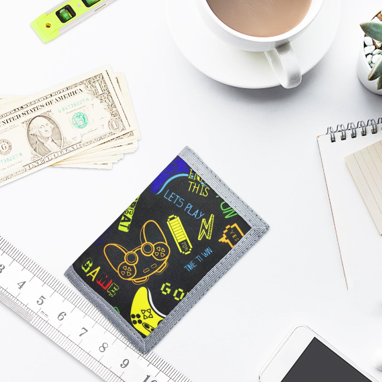 AI-DEE RFID Trifold Canvas Wallet for Kids – Outdoor Sports Front Pocket Wallet with Magic Sticker, Triangle P