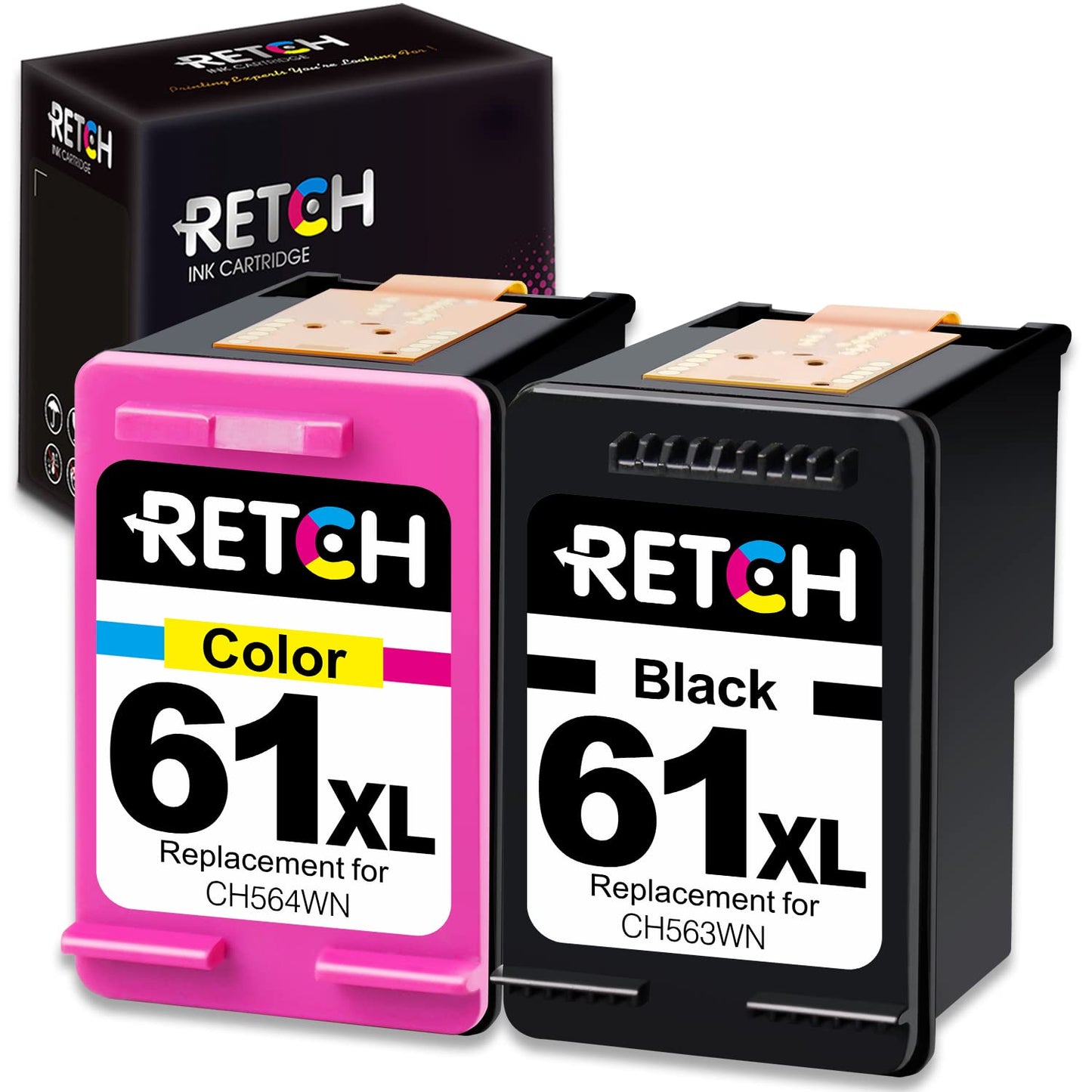 RETCH Remanufactured 61 XL Ink Cartridges Replacement for 61XL HP 61 Works with HP Envy 4500 4502 5530 DeskJet 2540 2541 2546 2549 3050 3510 OfficeJet
