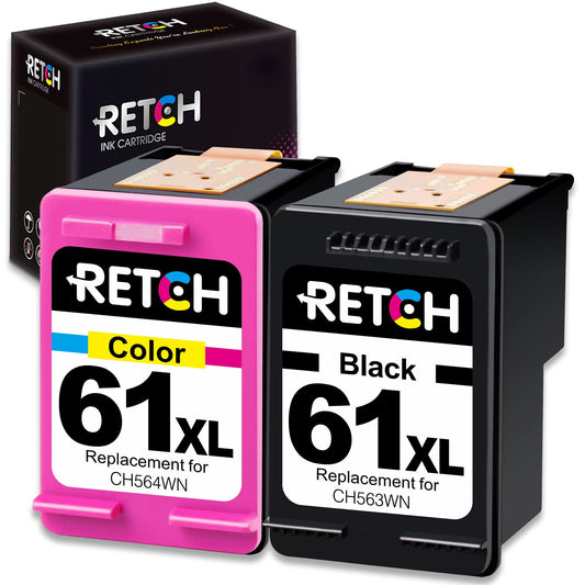 RETCH Remanufactured 61 XL Ink Cartridges Replacement for 61XL HP 61 Works with HP Envy 4500 4502 5530 DeskJet 2540 2541 2546 2549 3050 3510 OfficeJet