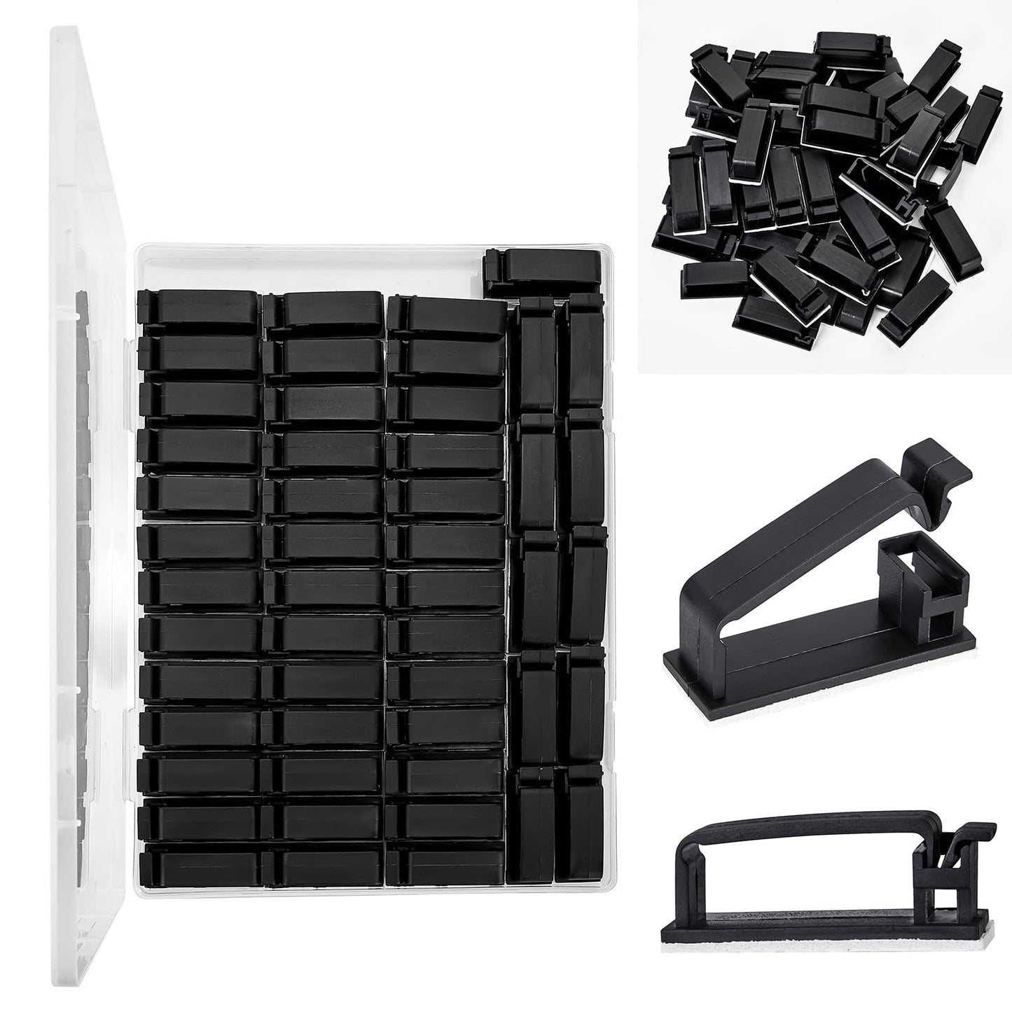 50Pcs Self Adhesive Cable Management Clips,Cable Organizers Wire Clips Cord Holder for PC Laptop Ethernet Cable Desktop Home Office(1.52’’ x 0.59’’ x