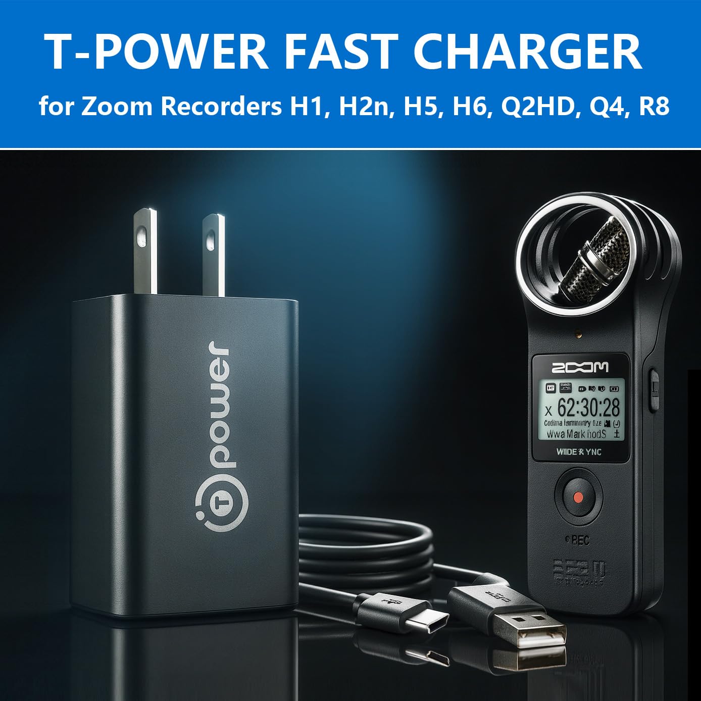 T-Power 5v AC DC Adapter for Zoom AD-17 AD17 AD-0017D AD-17D, Zoom H1, H2n, H5, H6, Q2HD, Q4, Q2N, Q4N Q8 and R8 Recorders Power Supply Cord Cable PS…