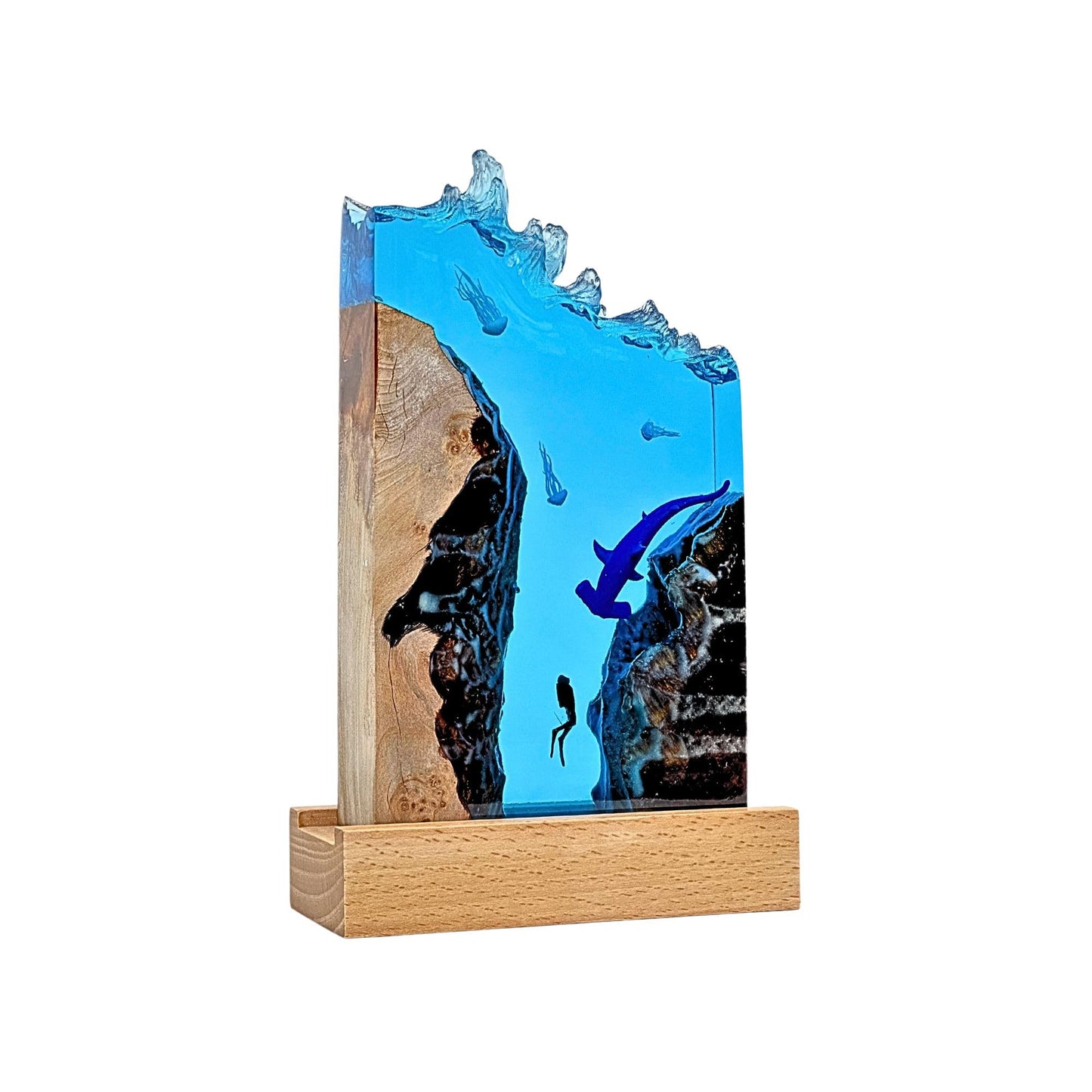 DiscoverSharks Hammerhead LED Ocean Night Light - Recycled Resin Ocean Lamp - Office, Desk, Bathroom or Bedroom Night lamp. Shark Night Light