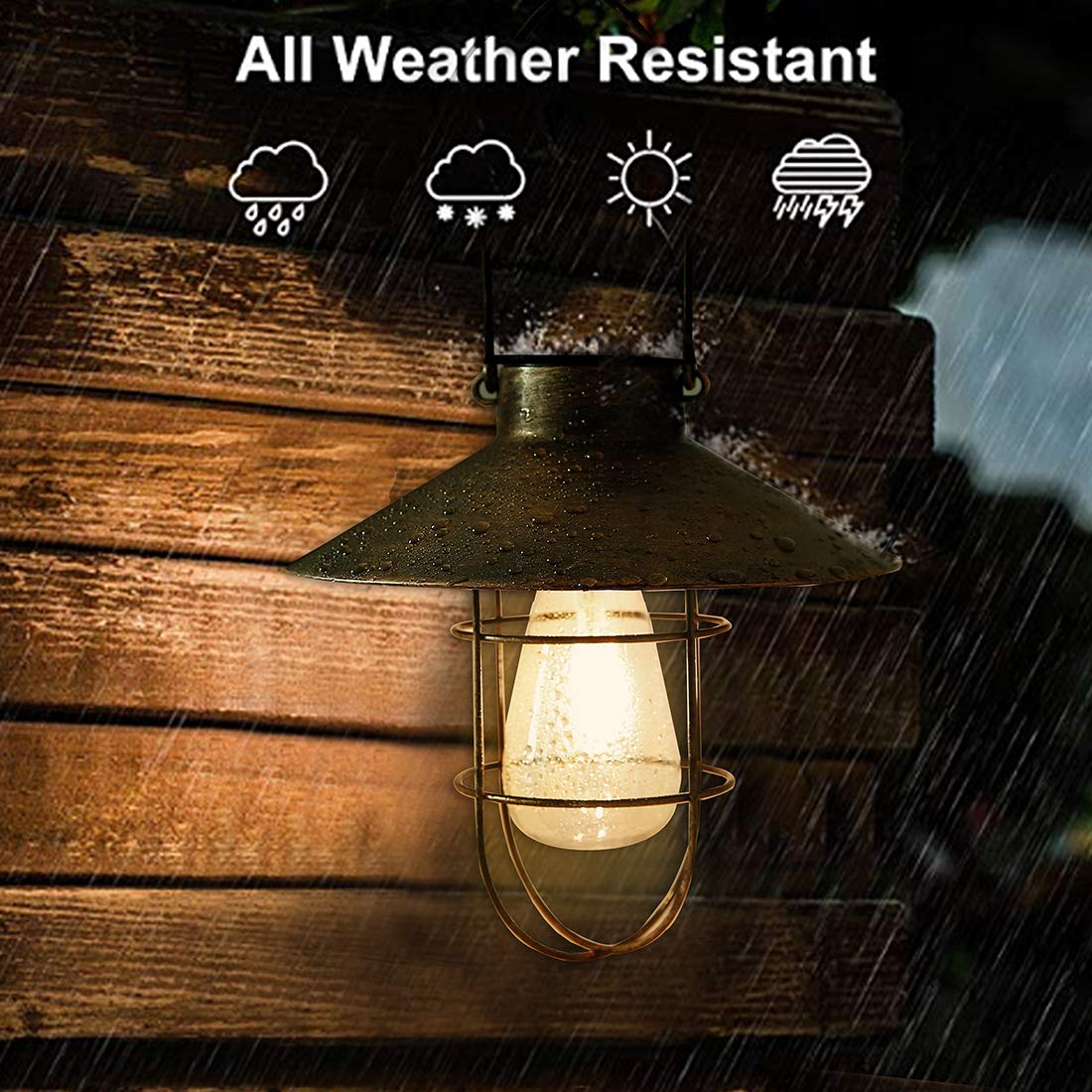 pearlstar Solar Lantern Outdoor Hanging Light Metal Farmhouse Solar Lamp with Warm White Edison Bulb Design for Garden Yard Patio Porch Decor (Brushed