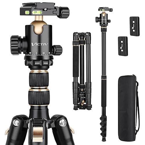 77" Aluminum Camera Tripods & Monopods, Victiv Compact Travel Tripod for Camera DSLR, Spotting Scope,Telescope, Binoculars, Porfessional Heavy Duty