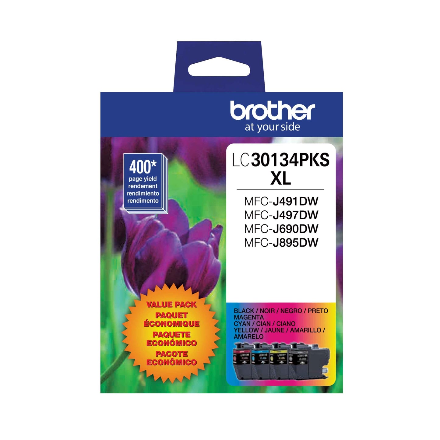 Brother Genuine LC30134PKS High-Yield Color Ink Cartridges, 4-Pack, Up to 400 Pages per Cartridge, Includes Black, Cyan, Magenta and Yellow