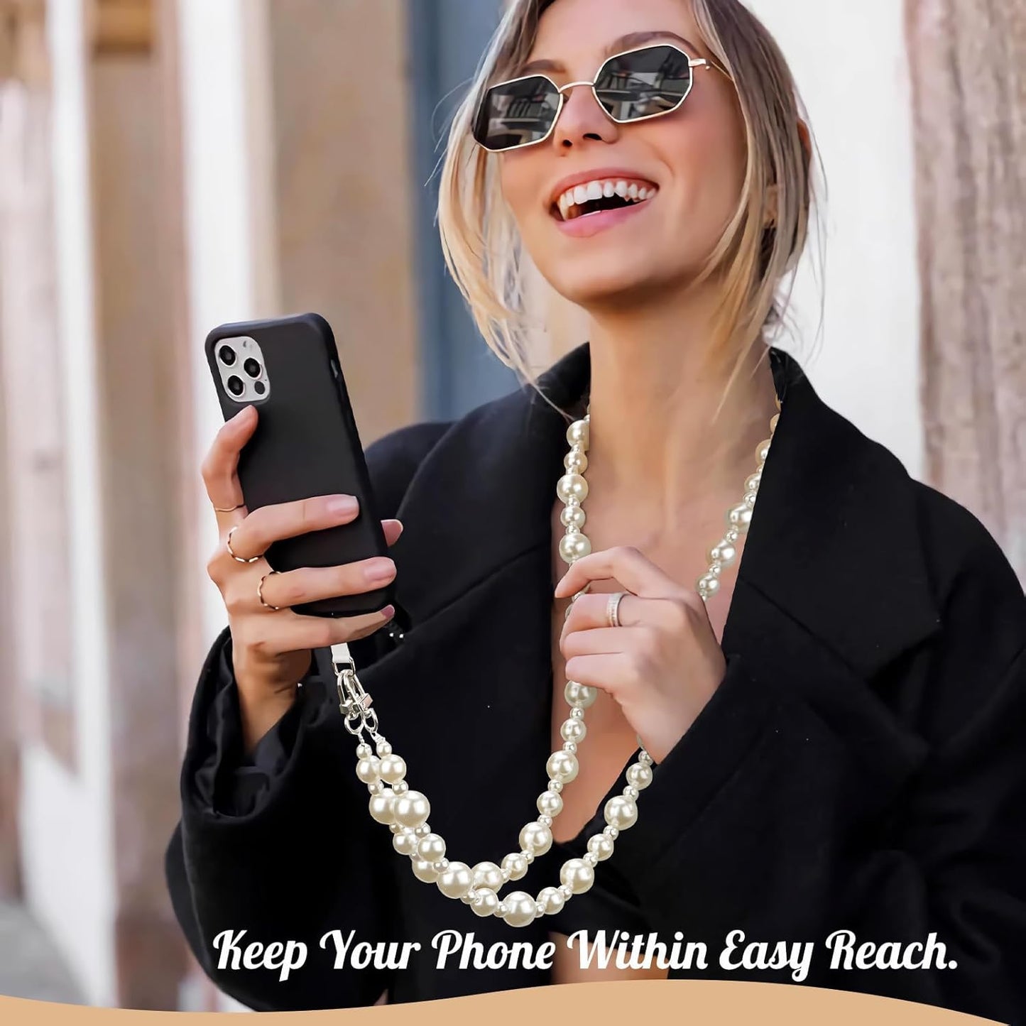 TiMOVO Universal Phone Lanyard Crossbody Strap, Anti-Theft Beaded Pearl Chain, Adjustable Cell Phone Neck Holder for iPhone 17 Pro Max 16 15 14 & Most