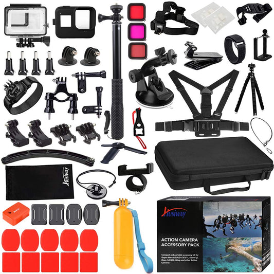 Husiway Action Camera Accessories Kit for Gopro Hero 8 Black Waterproof Housing Silicone Case Glass Screen Protector are Compatible with Gopro8 Hero8
