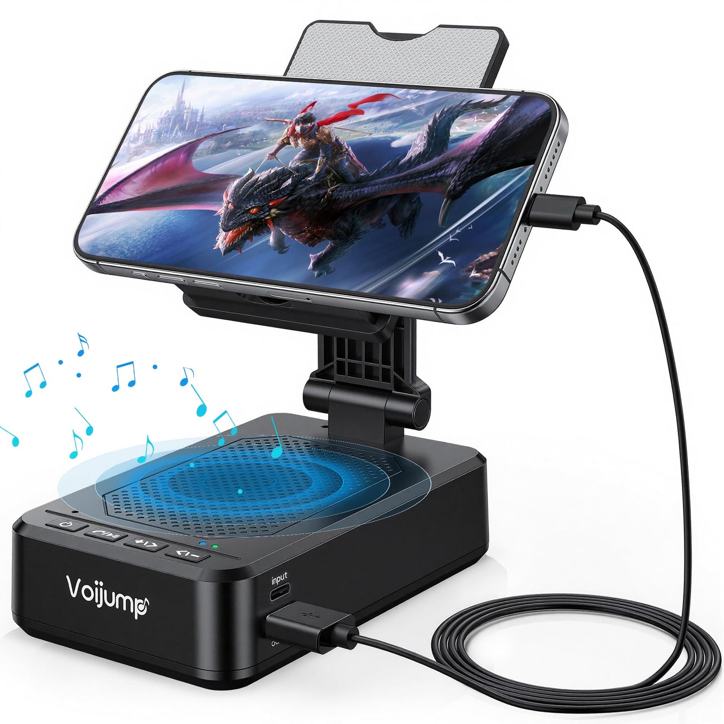 Cell Phone Stand with Wireless Bluetooth Speaker and Charging, Anti-Slip Base HD Surround Sound, Perfect for Home/Outdoor, Phone Holder Compatible