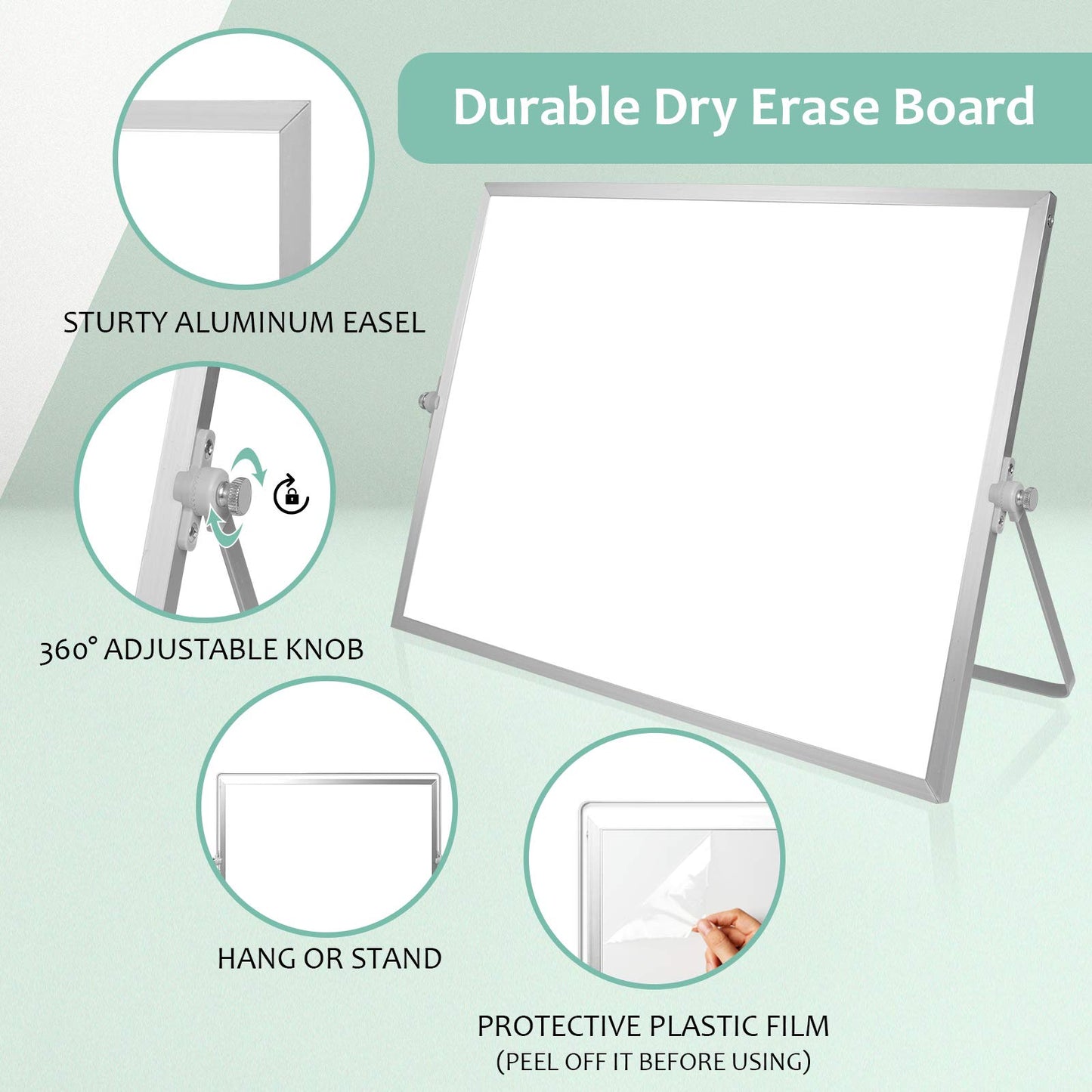 Double-Sided Magnetic Dry Erase White Board with Stand, 16x12 Inches