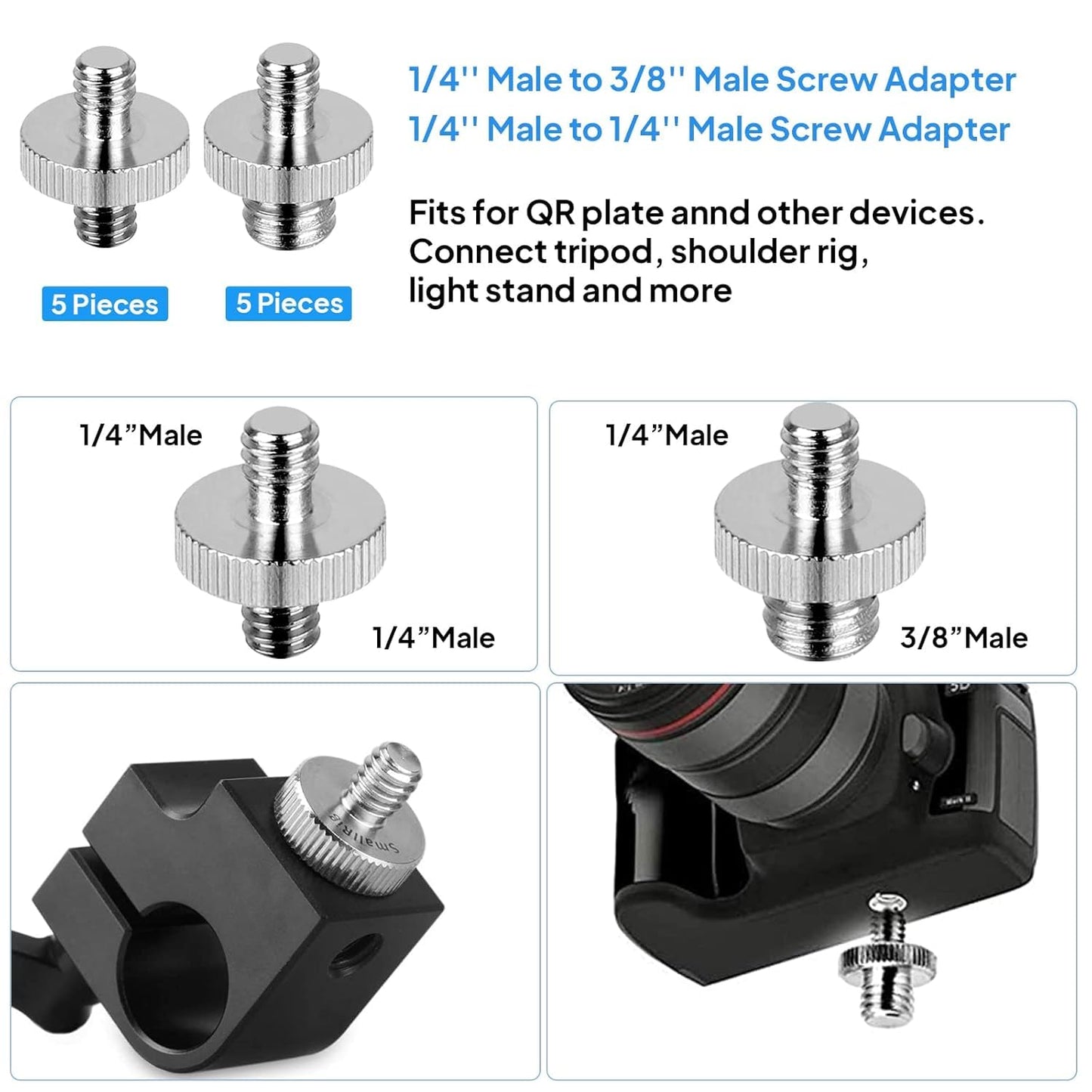 Standard Metal Male Convertor Threaded Screw Adapter Spigot Stud for Studio Light Stand, Hotshoe/Coldshoe Adapter, Ball Head, Wireless Flash Receiver