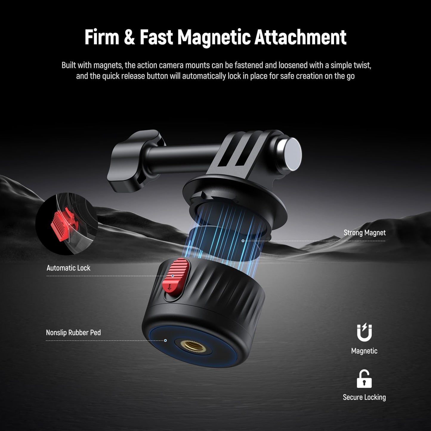 NEEWER Magnetic Action Camera Mount Kit, Compatible with GoPro Hero 13 12 11 Max DJI Osmo Action Insta360, ABS Magnetic Quick Release Mount for POV