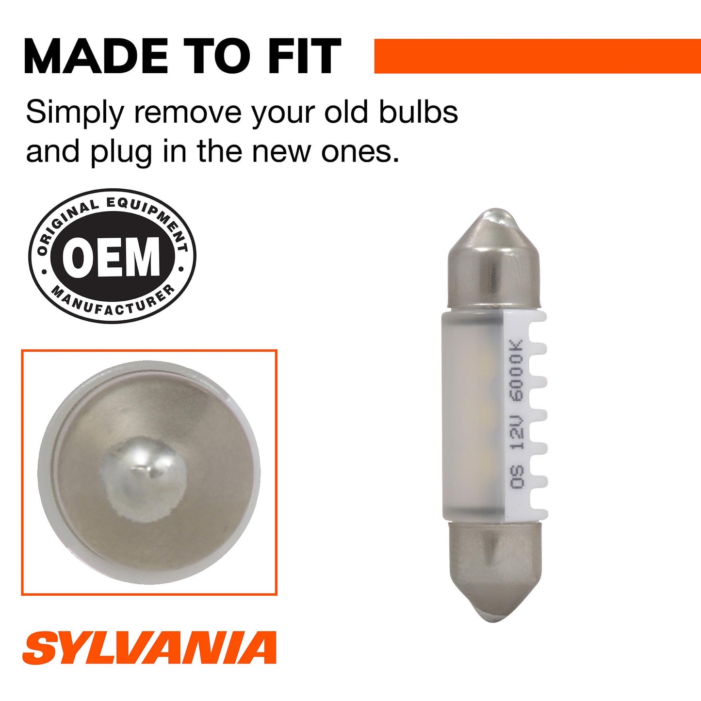 SYLVANIA 6461 36mm Festoon LED Mini Bulb, White, 1 Bulb, Interior