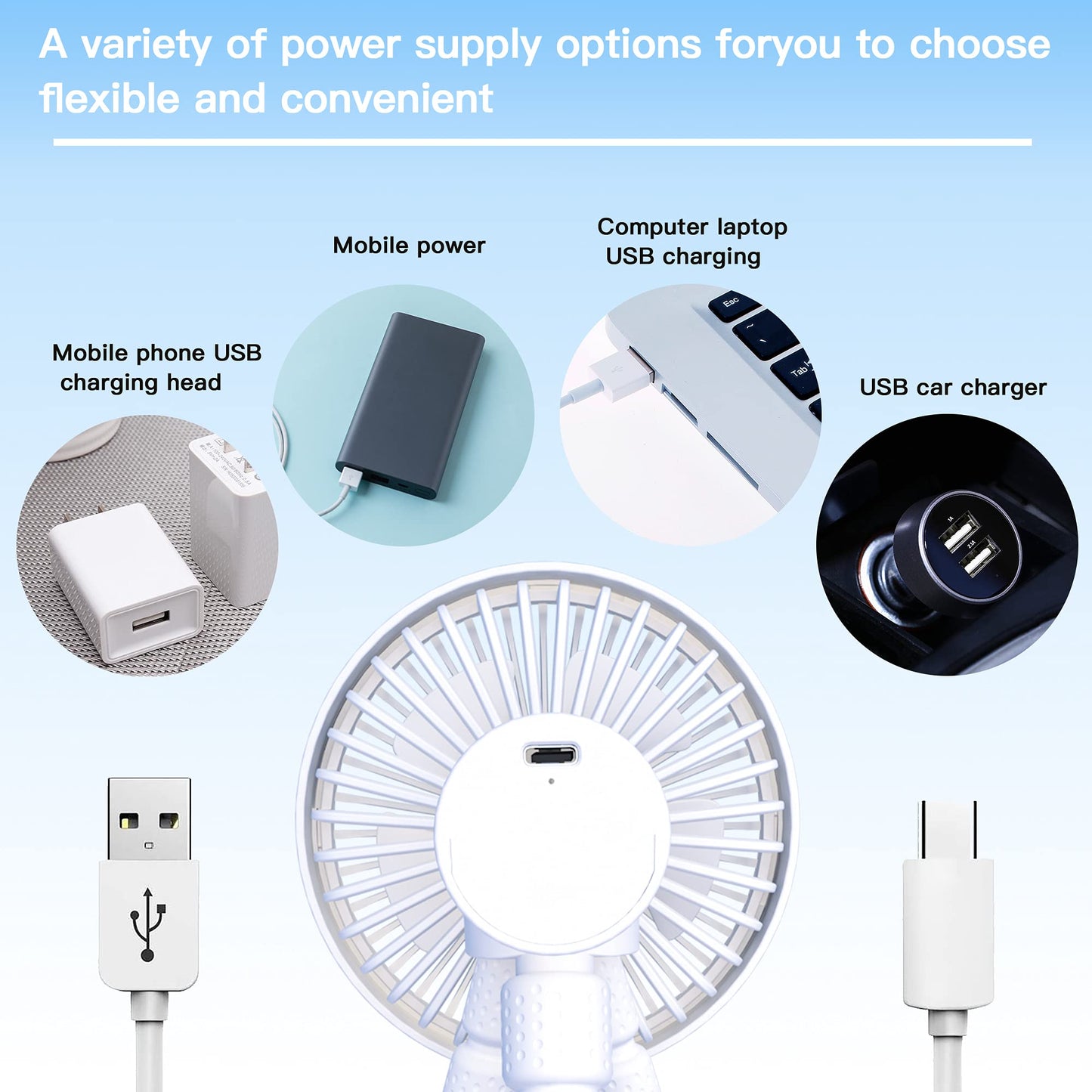 Mini Handheld Stroller Fan, Personal Portable Fan, Car Seat Fan, Desk Fan,2600mAh with Flexible Tripod Fix USB Powered Desk Fan Adjustable 3 Wind
