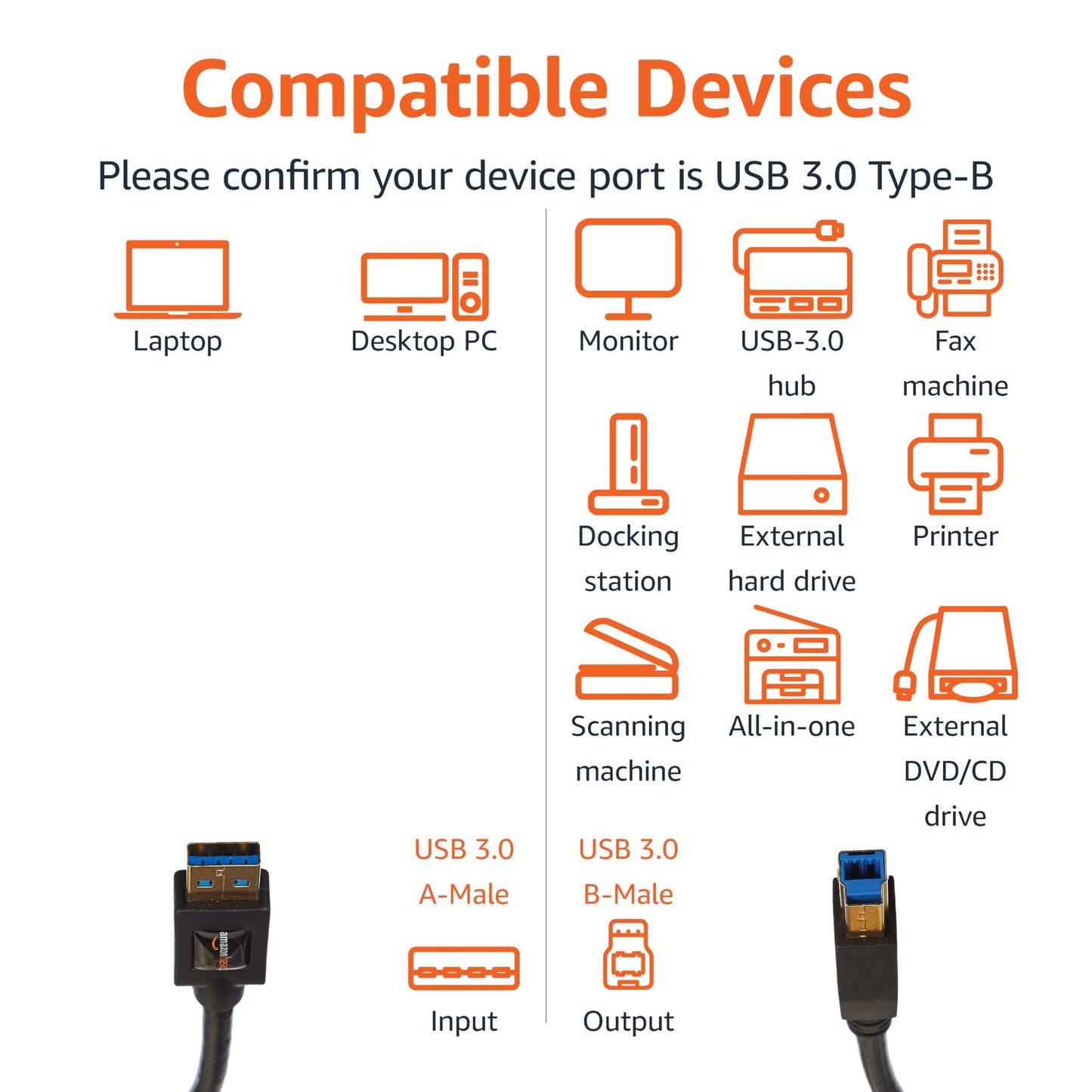 Amazon Basics USB-A to USB-B 3.0 Cable, 4.8Gbps High-Speed with Gold-Plated Plugs, 6 Foot, Black