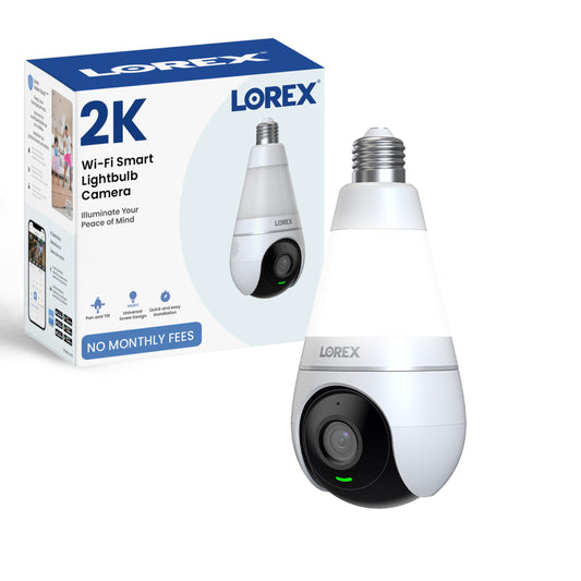 Lorex 2K Wi-Fi Smart Lightbulb Camera | E26/E27 Socket | Pan-Tilt View, Color Night Vision, Person & Vehicle Detection | 2-Way Talk | Alexa/Google |
