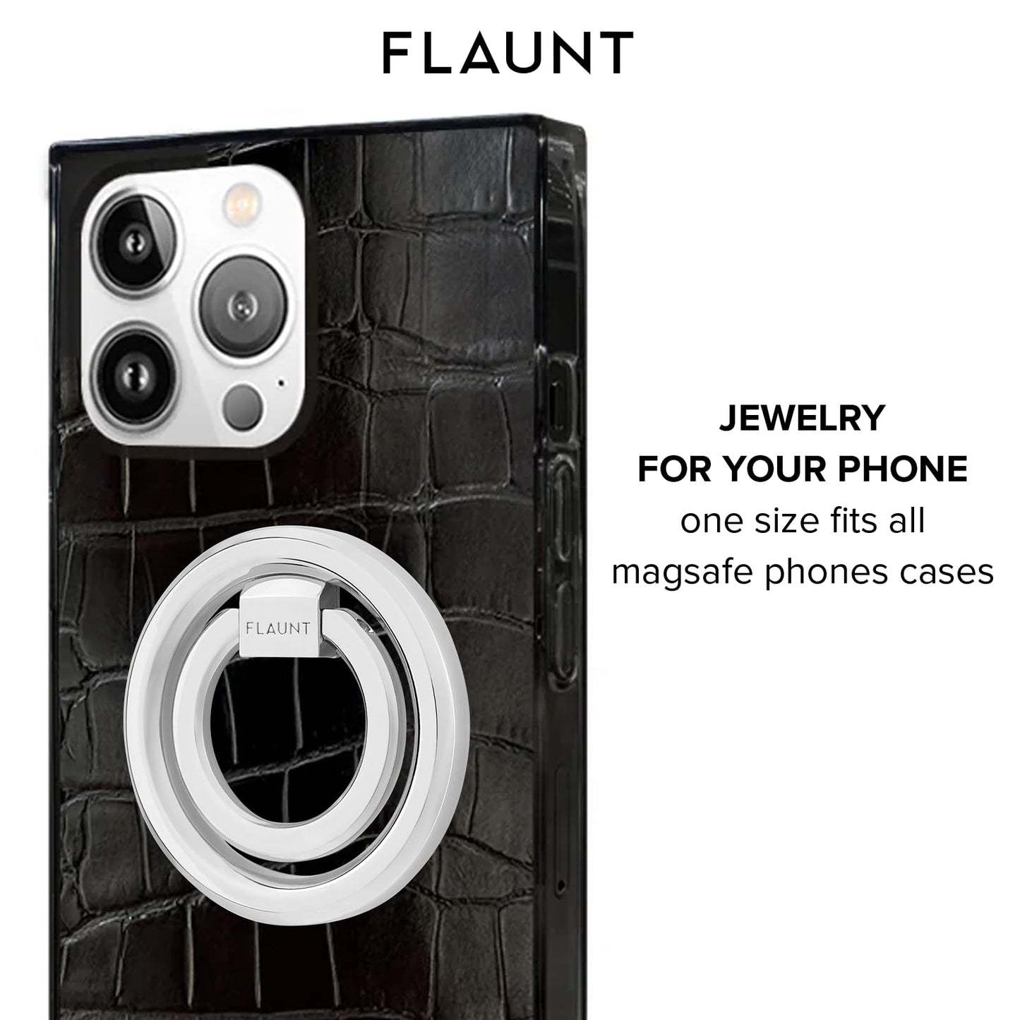 Flaunt MagSafe Phone Ring Holder and Stand - Magnetic Phone Grip - Silver