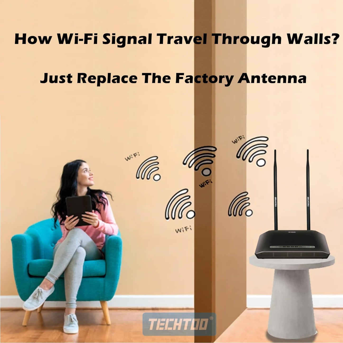 TECHTOO 9dBi Omni WiFi Antenna with RP-SMA Connector for Wireless Network Router/USB Adapter/PCI PCIe Cards/IP Camera/Wireless Range Extender(3-Pack)