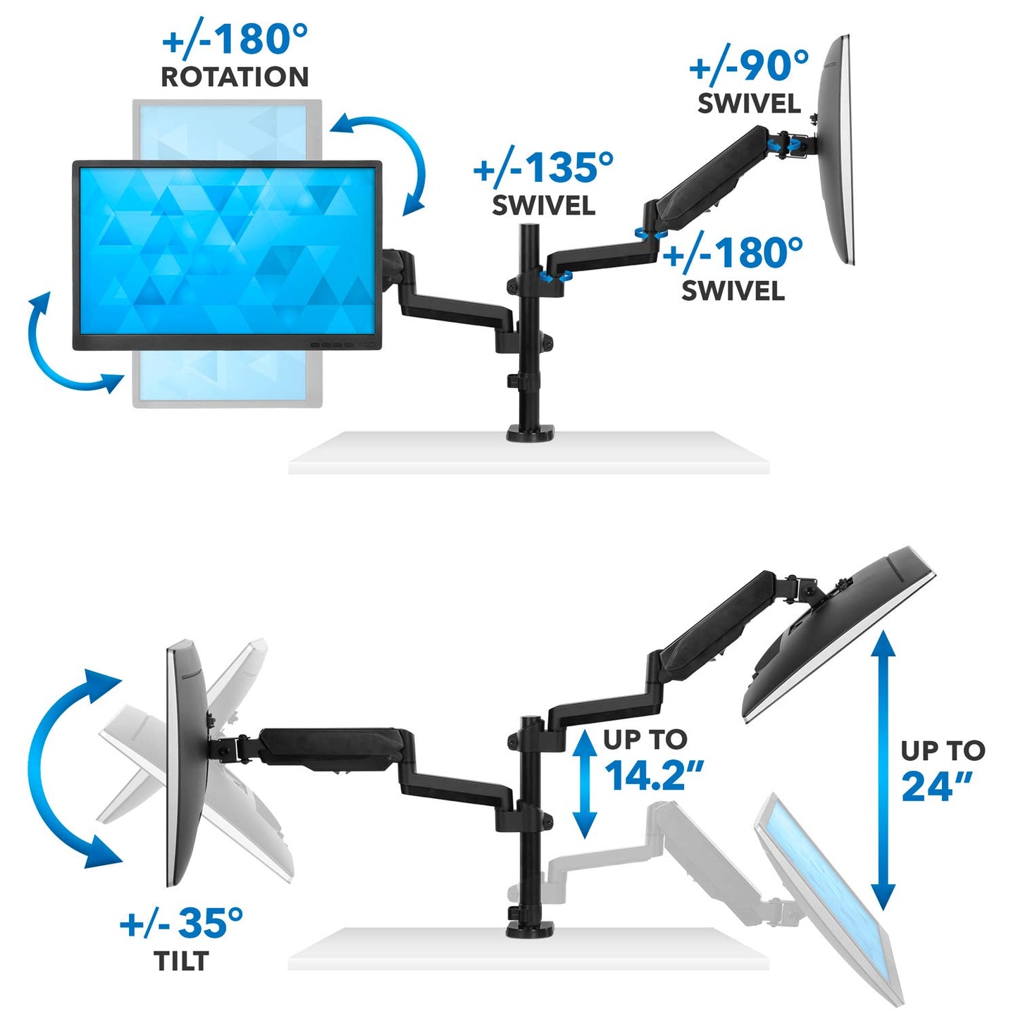 Mount-It! Dual Monitor Arm Desk Mount for 17-32" Screens, Gas Spring Adjustable Monitor Stand, Vertical Stack or Side-by-Side Setup, 17.6 lbs Each