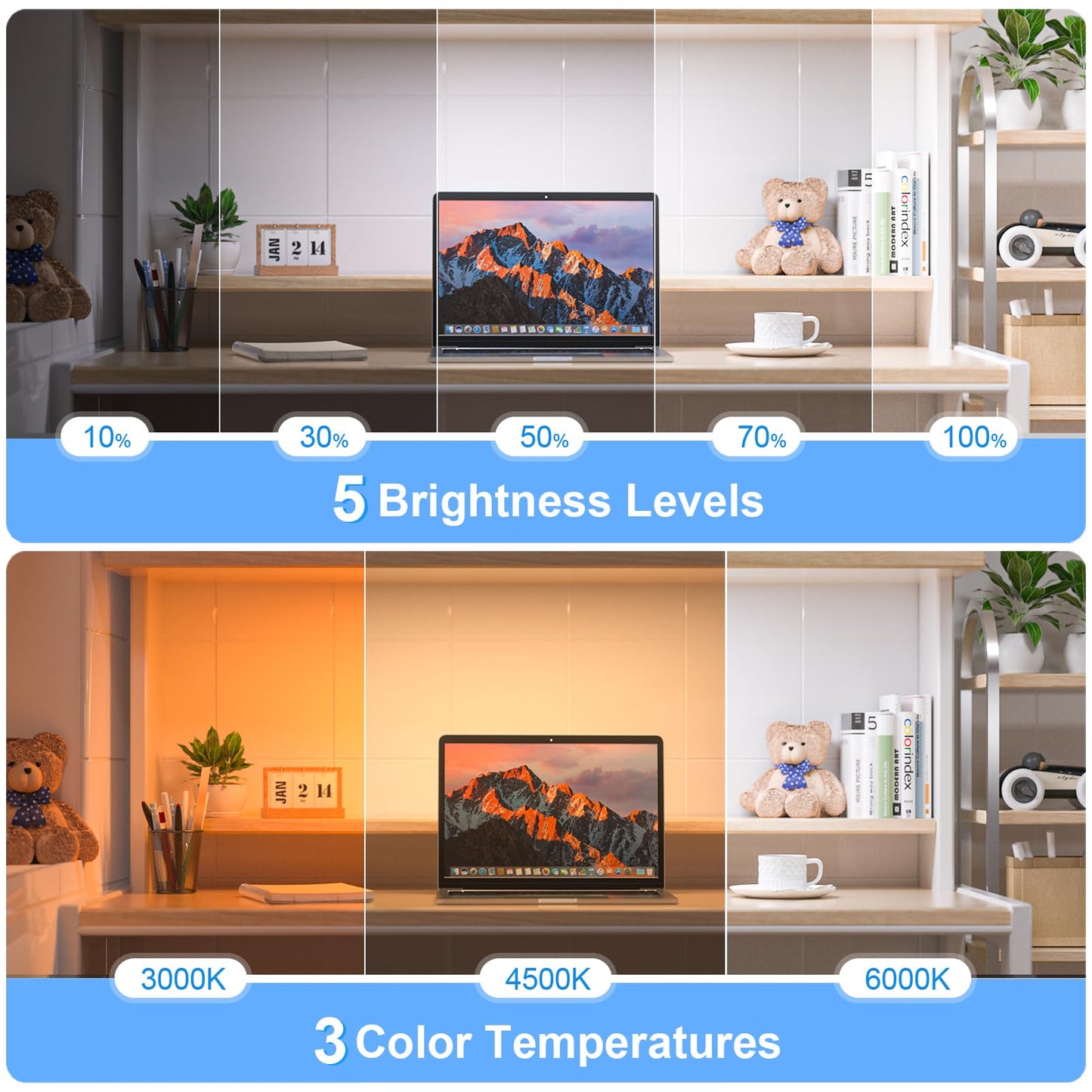 WILLED 3W Rechargeable Light Bar with Romote Control,3 Colors Adjustable Mirror Lights with 120 LED,2000mAh Battery Makeup Light, Magnetic Stick On