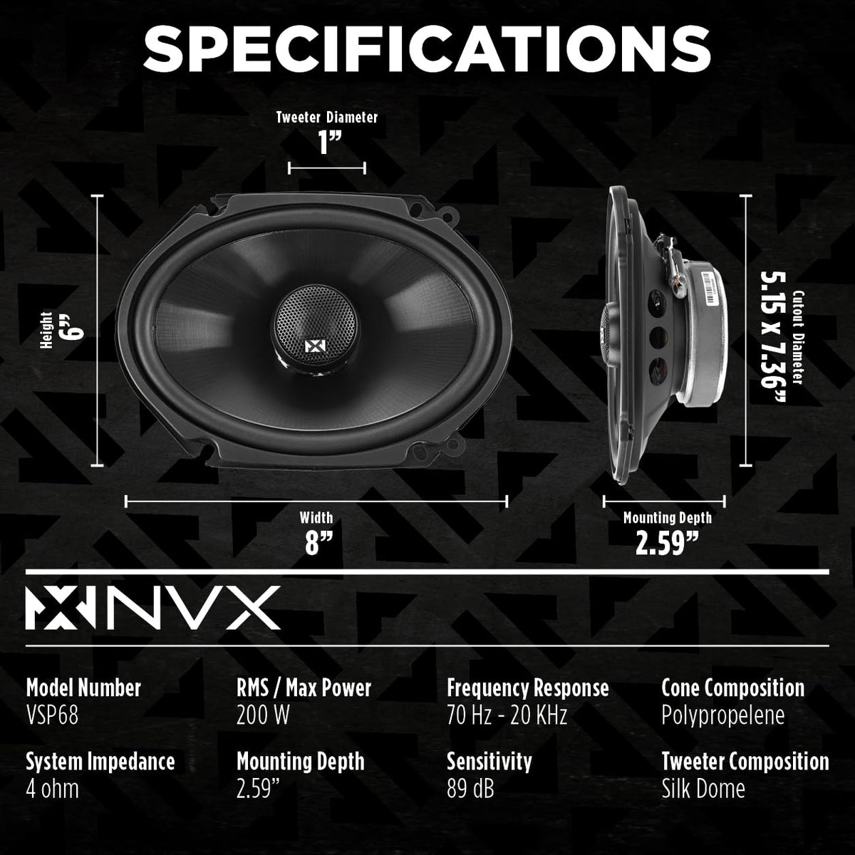 NVX VSP68 600W Peak (200W RMS) 6x8 V-Series 2-Way Coaxial Speakers with 25mm Silk Dome Tweeters