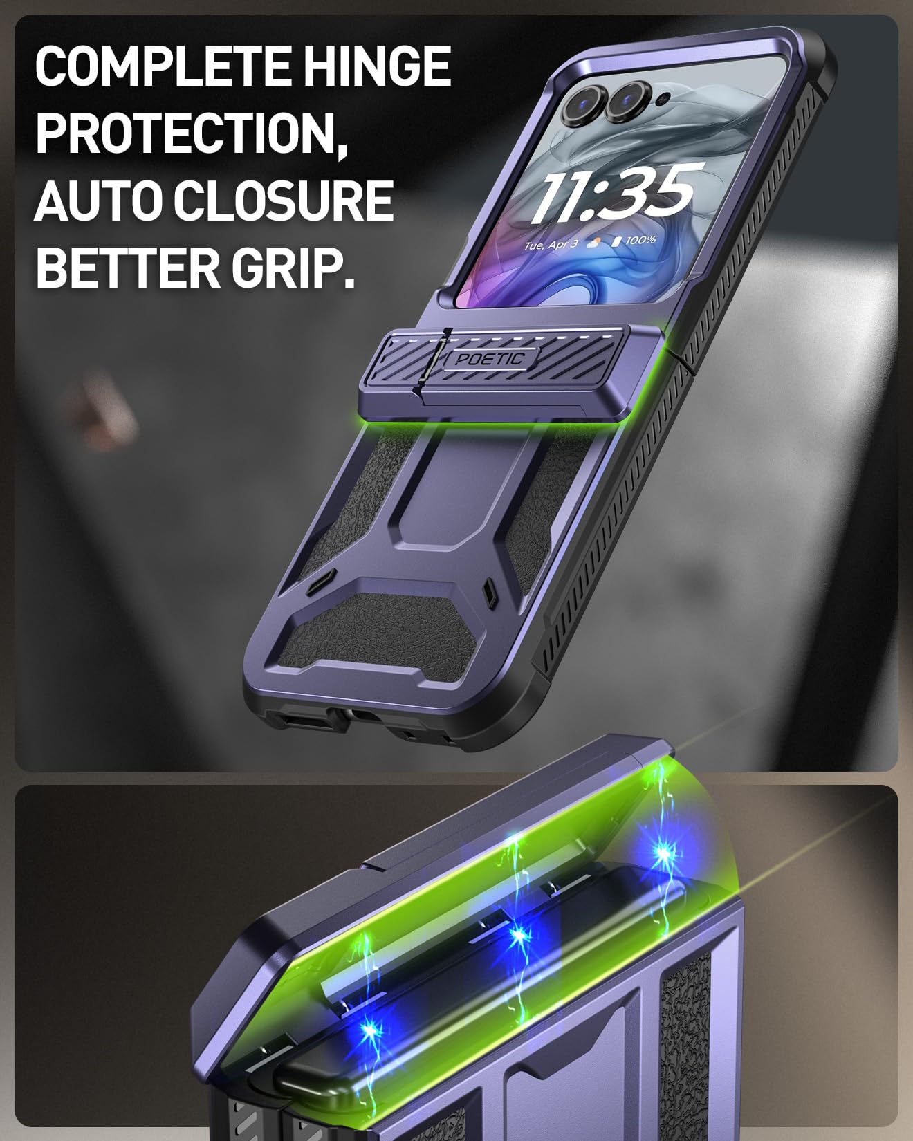 Poetic Spartan Case for Motorola Moto Razr 2024,[Kickstand][Hinge Protection][20FT Mil-Grade Drop Tested], Full-Body Rugged Shockproof Protective