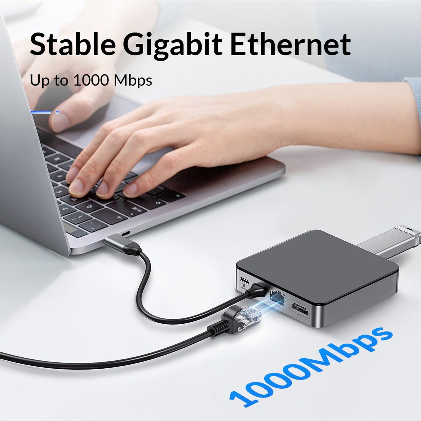 AOOOWER Splitter 1 to 2 3 4 1000Mbps Ethernet Splitter with Type C Power Cable Gigabit Switches for Computer, Hubs, Routers