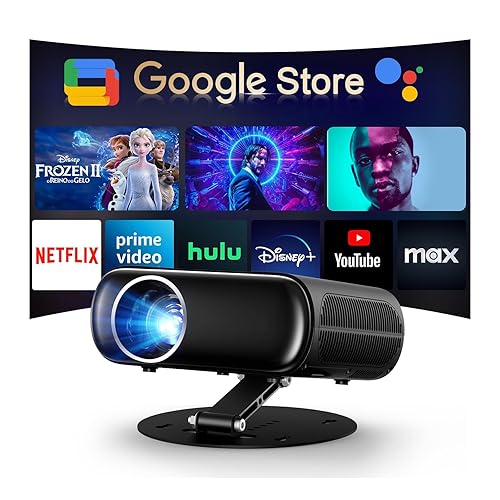 [Built-in Apps/GoogIe TV] Smart Projector 4K Supported with WiFi and Bluetooth, GoogIe Voice, Zoom&Keystone, 180°Stand, HDR10, Goiaey C26 Portable