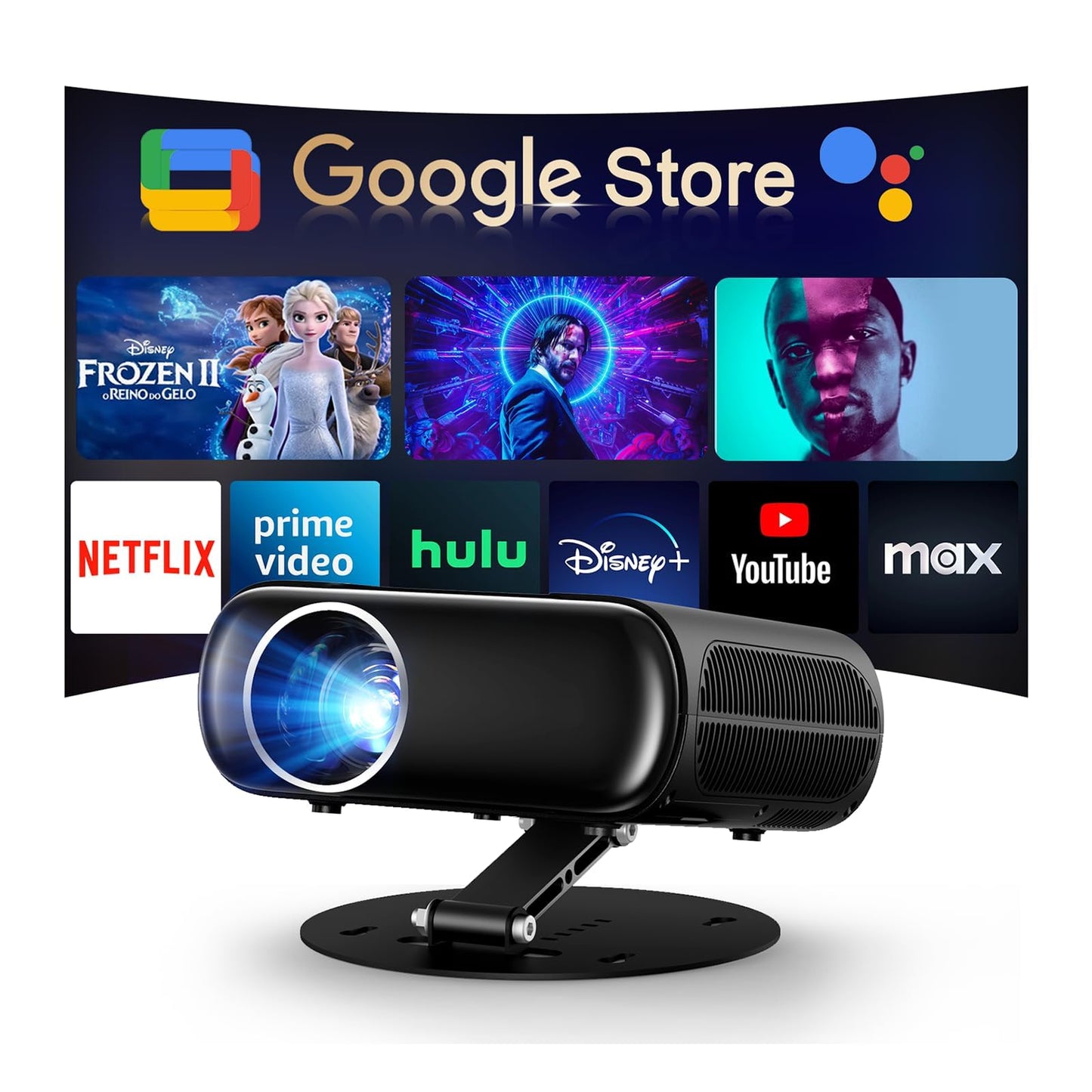 [Built-in Apps/GoogIe TV] Smart Projector 4K Supported with WiFi and Bluetooth, GoogIe Voice, Zoom&Keystone, 180°Stand, HDR10, Goiaey C26 Portable