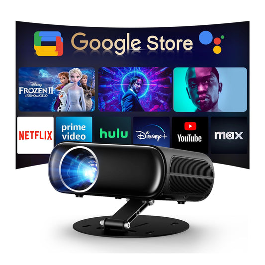 [Built-in Apps/GoogIe TV] Smart Projector 4K Supported with WiFi and Bluetooth, GoogIe Voice, Zoom&Keystone, 180°Stand, HDR10, Goiaey C26 Portable