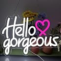 Hello Gorgeous Neon Sign - Neon Light for Bedroom, Bar, Wedding Decor, 5V USB Powered, Dimmable LED Wall Art, Gift(15x10.8inch)