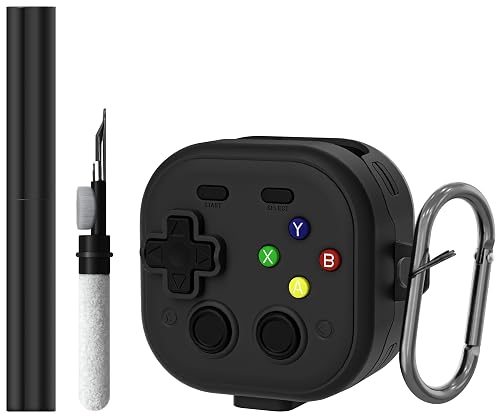 Geiomoo Soft Silicone Cover for Samsung Galaxy Buds 4 Pro Case, Samsung Galaxy Buds 4 Case, Funny Cartoon Game Design with Carabiner (Black)