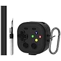Geiomoo Soft Silicone Cover for Samsung Galaxy Buds 4 Pro Case, Samsung Galaxy Buds 4 Case, Funny Cartoon Game Design with Carabiner (Black)