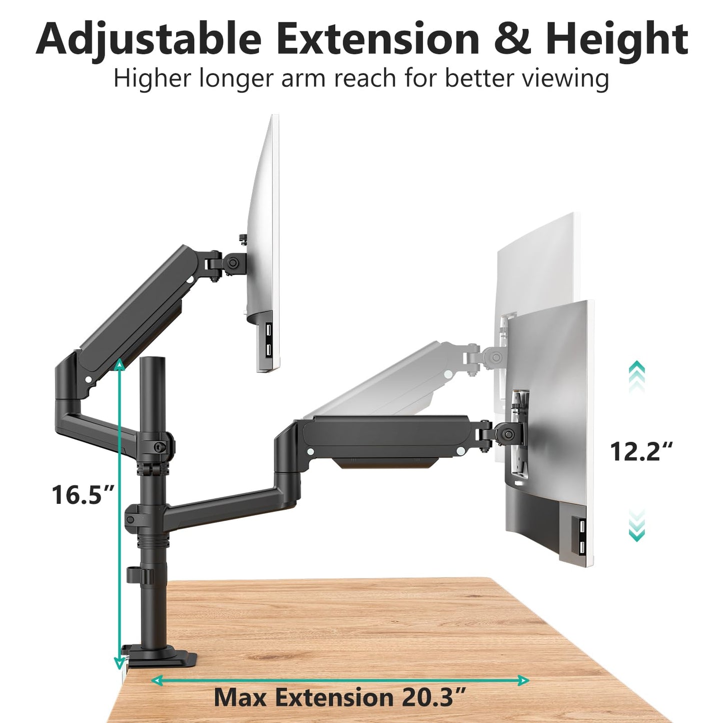 WALI Dual Monitor Mount, 13-32 Inch Adjustable Spring Dual Monitor Arm for Desk Holds Max 19.8 lbs Screens, Swivel Vesa Bracket with C Clamp, Grommet