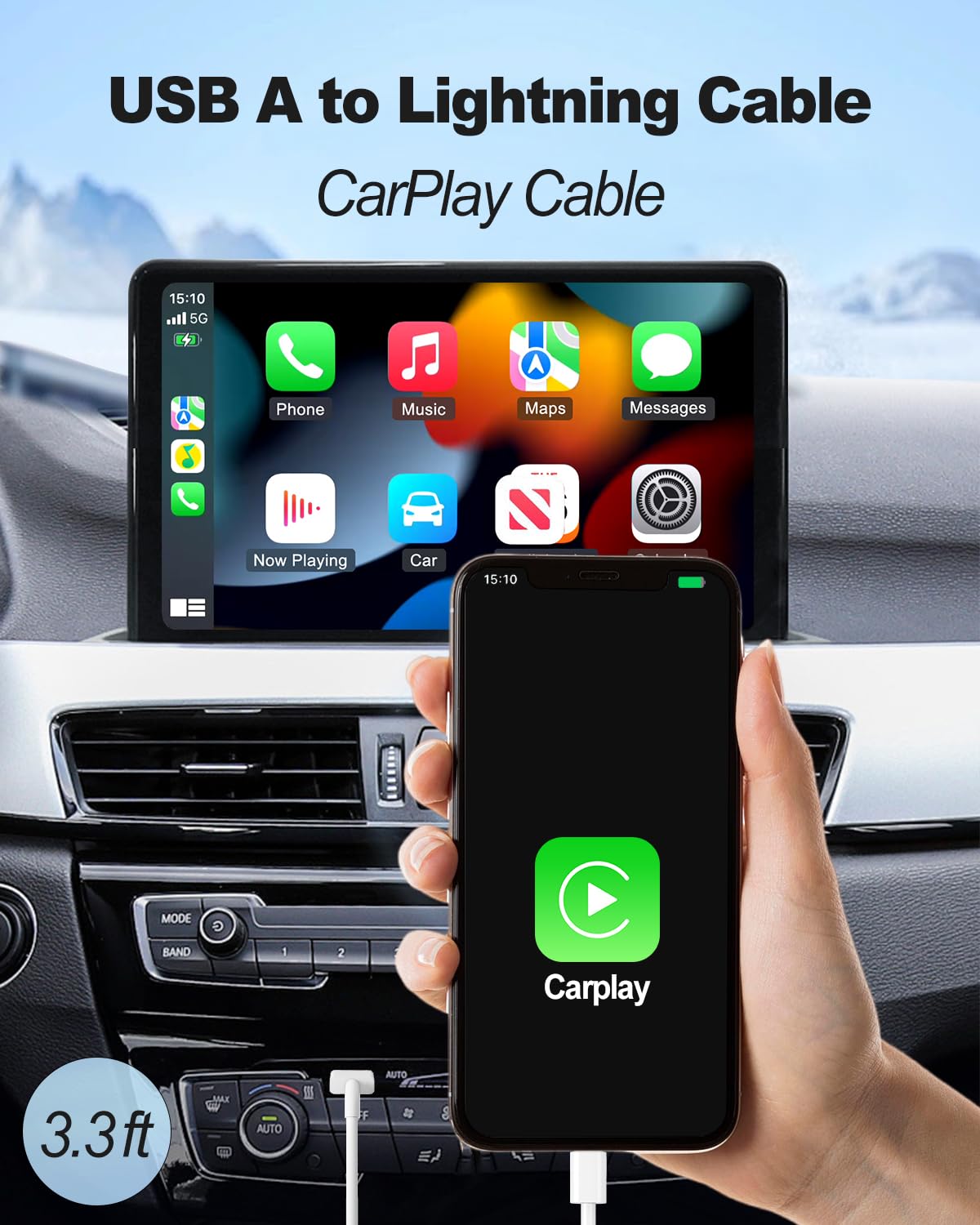 [Apple MFi Certified] 3.3FT Short USB A to Lightning Cable USB Cord Car Carplay Cable iPhone Lightning Charging Cable Compatible with Apple iPhone 14…