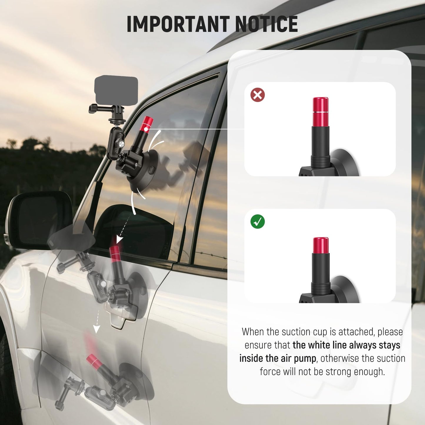NEEWER Triple Suction Cup Car Mount Kit, Carbon Fiber Camera Mount with Action Camera Adapter, NATO Rail & 24"/60cm Extension Pole Compatible