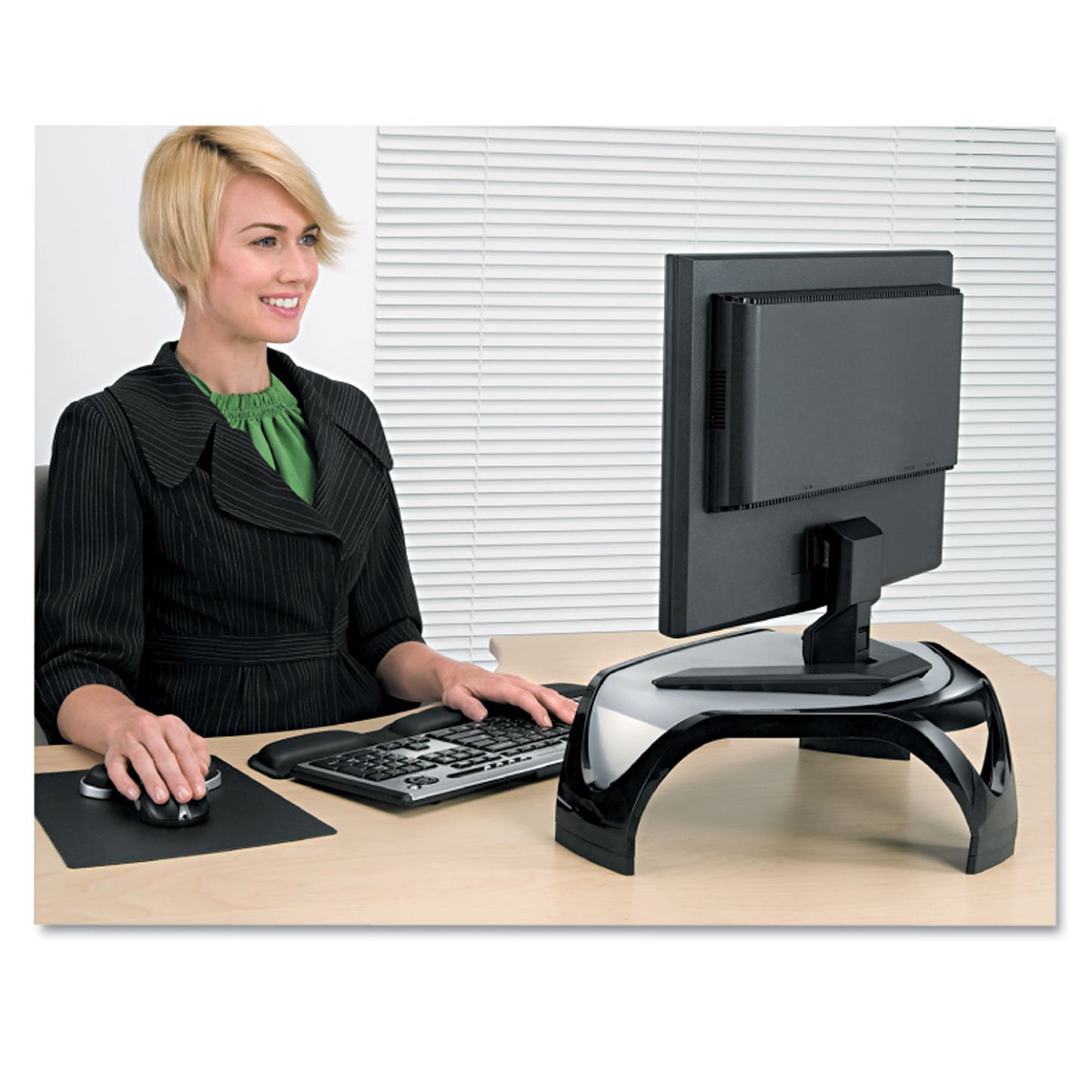 Fellowes 8020101 Corner Monitor Riser, Adjustbl,18-1/2-Inch x12-1/2-Inch x5-1/8-Inch, BK/GY