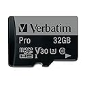 Verbatim 32GB Pro 600X microSDHC Memory Card with Adapter UHS-I V30 Class 10 Supports 4K Video Recording U3 Speed Rated Up to 90MB/s Read Speed