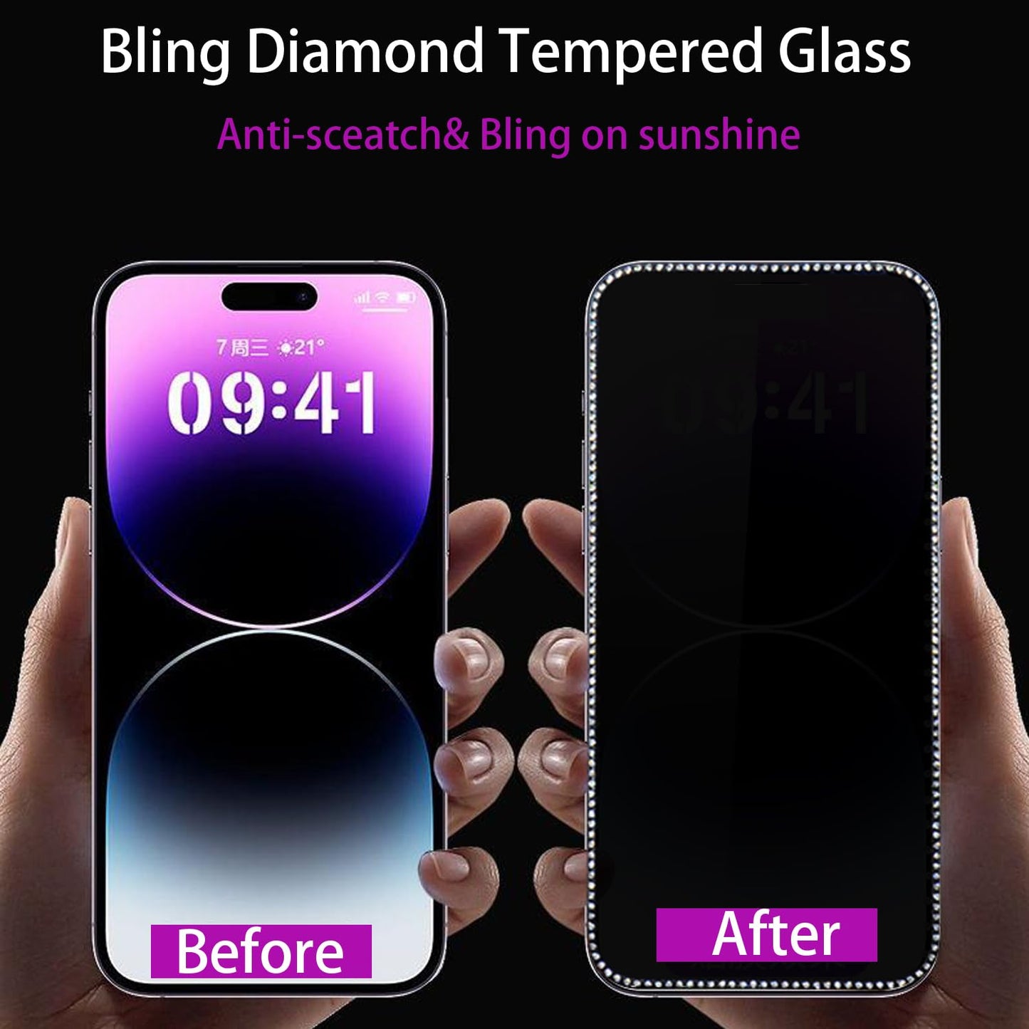 WIRIXSYD 2PCS Glitter Screen Protector Suit for iPhone 17/iPhone 17 Pro/iPhone 16 Pro,Diamond Bling Shiny Sparkling Tempered Glass Suit for iPhone