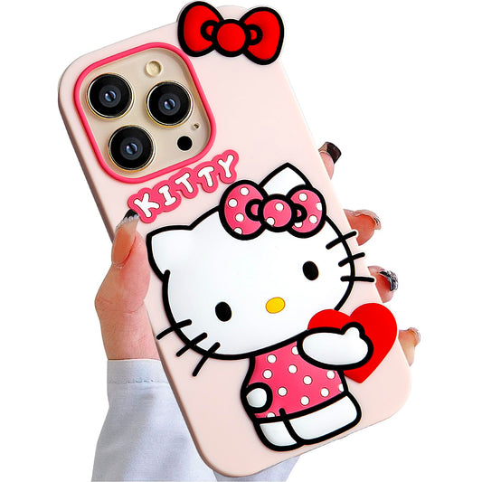 WONLEED Compatible with iPhone 12 Pro Max Case, Cute Funny Cartoon Kawaii Cat Phone Case 3D Character Soft Silicone Pink Cover Case for Kids Girls