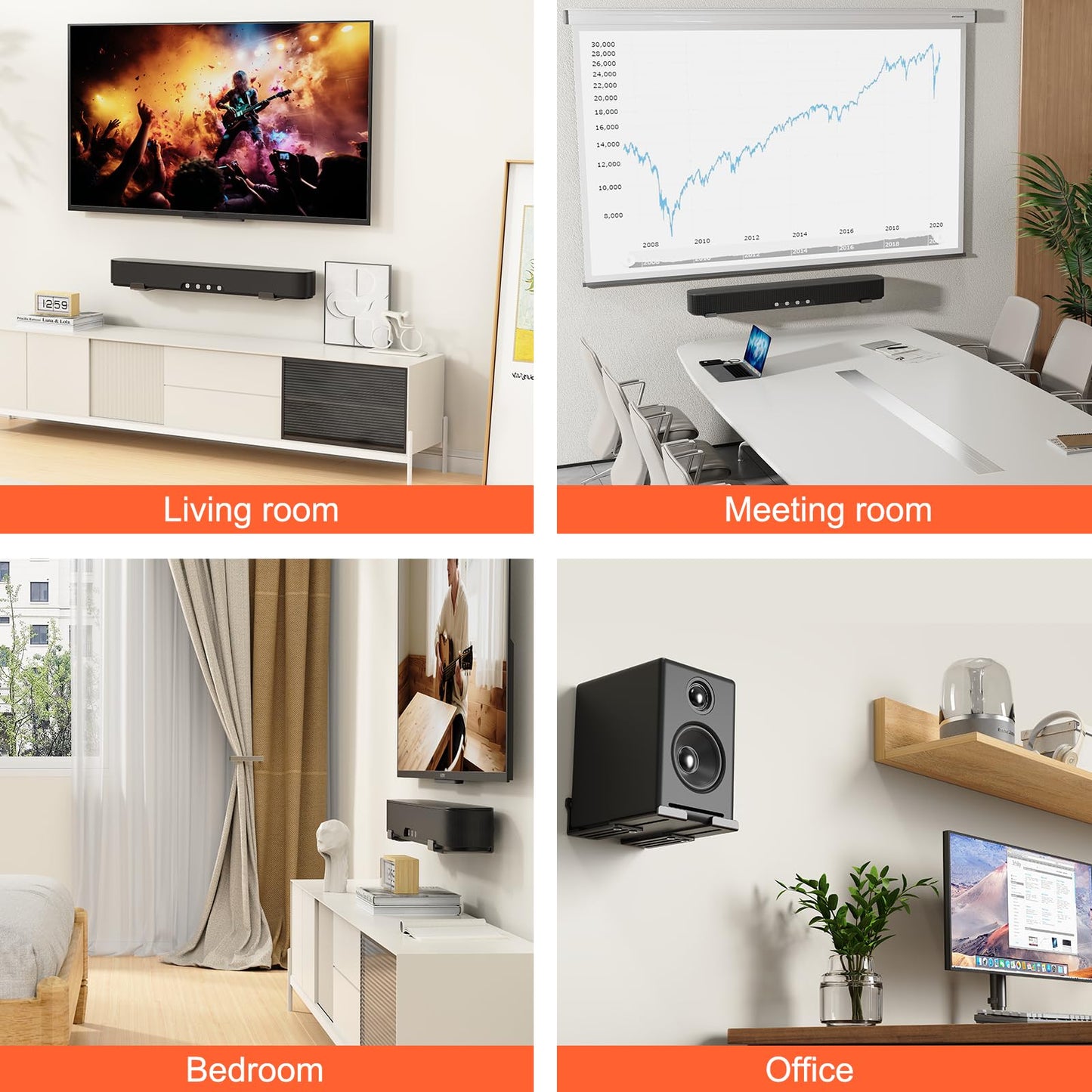 BYMECOST Universal Soundbar Wall Mount Bracket, Metal Soundbar Shelf Compatible with Depth from 3.3"-6.1", Soundbar Mount Under TV or Above TV, Holds