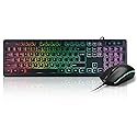 Wired Rainbow LED Backlit Keyboard and Mouse Combo,USB Lighted Computer Keyboards,Quiet Input Keyboard and Mouse for PC, Windows, Laptop,Office